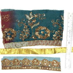 Embroidered Sari Silk Ribbon Bundle: Bohemian Junk Journal Textile - 12&quot;x7&quot;
