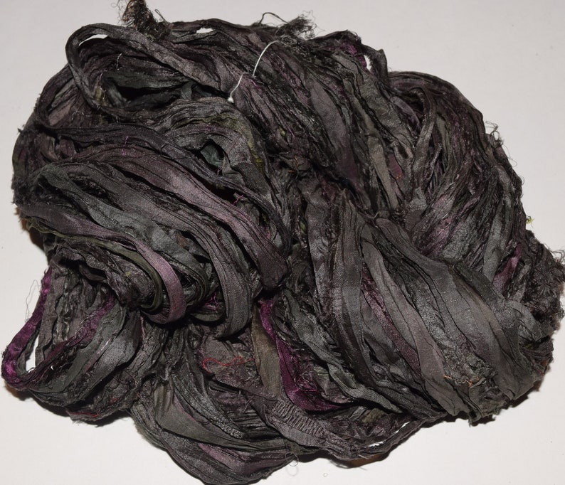 Silk Ribbon 10 yards Dark Brown Recycled Sari Silk Ribbon Yarn