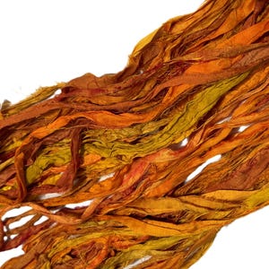 100g Orange multi Recycled Sari Silk Ribbon Yarn