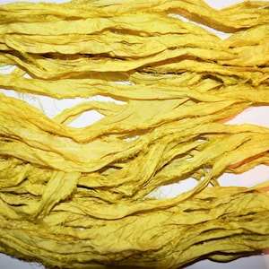 Bright Yellow Recycled Sari Silk Ribbon Yarn: Bulky Knit Crochet Weave, 10 Yards