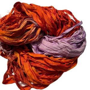 100g Orange Garden Recycled Sari Silk Ribbon Yarn
