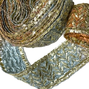 1 yard/2 inch Embroidered sari silk ribbon recycled for Junk Journal Bohemian Textile #3