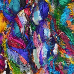 100g/10 yards fancy fuzzy multi–Recycled Sari Silk Ribbon Yarn