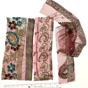 Embroidered Sari Silk Ribbon Bundle: Bohemian Junk Journal Textile (3 psc, 12&quot;x5&quot;)