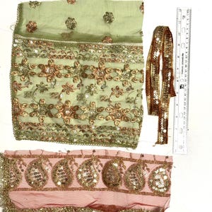 Embroidered Sari Silk Ribbon Bundle: Bohemian Junk Journal Textile (3 psc, 12&quot;x4&quot;)