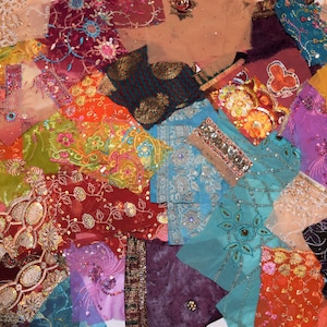 No Tariff! Embroidered Beaded Sari Swatches: Bohemian Textile Bundle