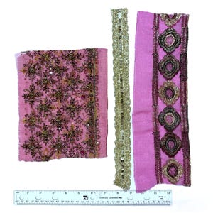 Embroidered Sari Silk Ribbon Bundle: Bohemian Junk Journal Textile 3 psc 8&quot;x8&quot;