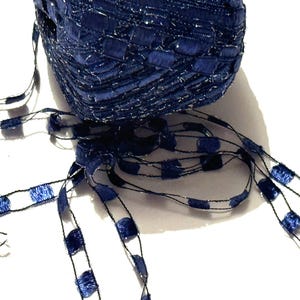 CLEARANCE 10 yards Ladder Trail Ribbon yarn Dark Blue with lurex