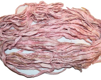 10 yards Pale Pink Recycled Sari Silk Ribbon Yarn