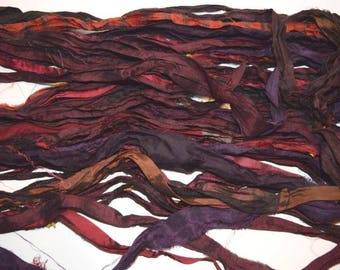 10 yards Brown multi Recycled Sari Silk Ribbon Yarn