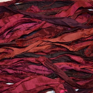 Free shipping 10 yards Burgundy Brown shades Recycled Sari Silk Ribbon Yarn