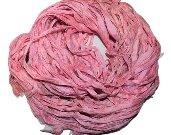 10 yards Pink Garden Recycled Sari Silk Ribbon Yarn