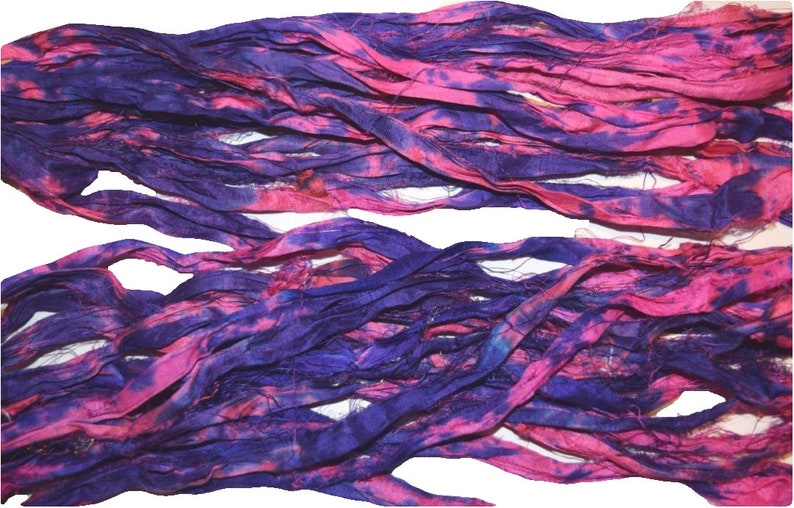 jewelry making Pink Pur Tie Dye 10 yards Sari Silk Ribbon craft ribbon
