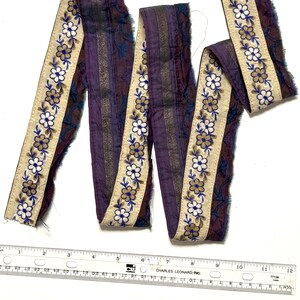 1 yard Embroidered sari silk ribbon recycled for Junk Journal Bohemian Textile