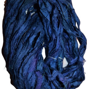 10 yards Recycled Sari Silk Ribbon Yarn Hot Blue
