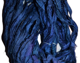 10 yards Recycled Sari Silk Ribbon Yarn Hot Blue