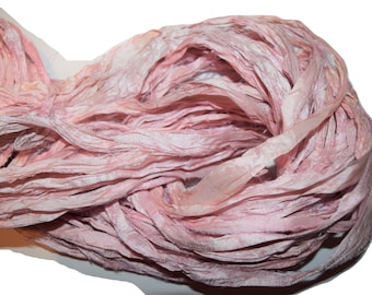 10 yards Pale Pink Garden Recycled Sari Silk Ribbon Yarn