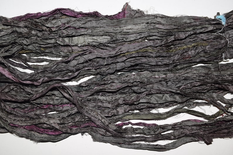 Silk Ribbon 10 yards Dark Brown Recycled Sari Silk Ribbon Yarn