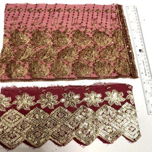 Embroidered Sari Silk Ribbon Bundle: Bohemian Junk Journal Textile (2 psc 12&quot;x8&quot;)