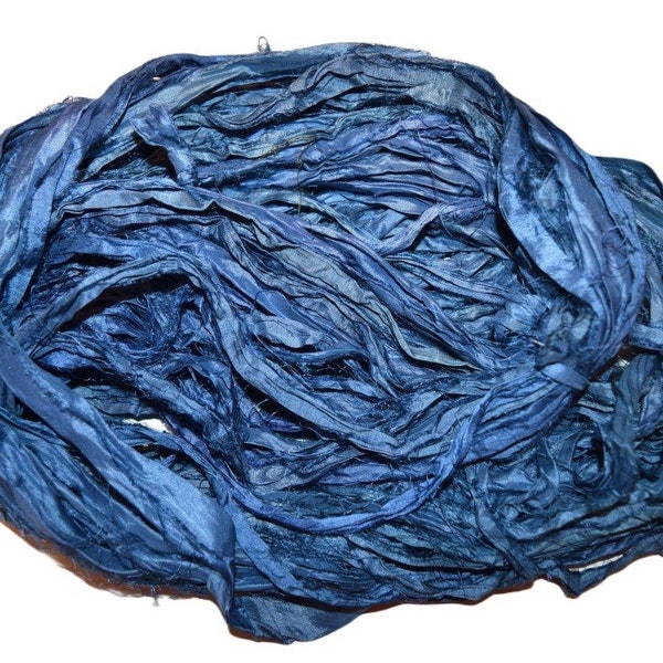 Blue Denim Garden Recycled Sari Silk Ribbon Yarn