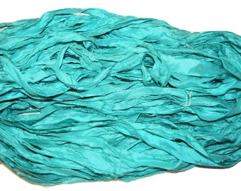 10 yards Sea Green2 Recycled Sari Silk Ribbon Yarn