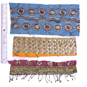 Embroidered Sari Silk Ribbon Bundle: Bohemian Junk Journal Textile (3 psc 12&quot;x5&quot;)