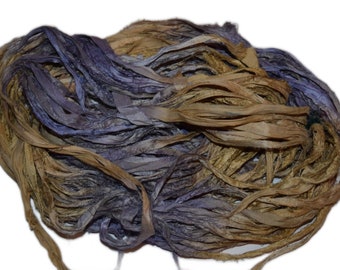 10 yards Unique Pirplish Brown Recycled Sari Silk Ribbon Yarn