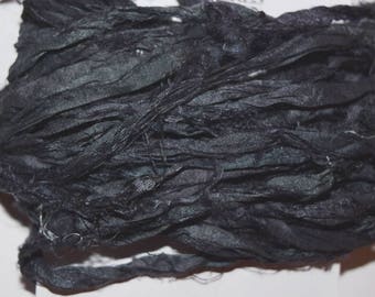 Black Recycled Sari Silk Ribbon Yarn: Bulky Knit Crochet Weave (100g/10 Yards)