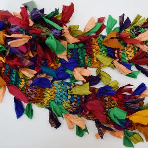 10 yards Bright multi Recycled Sari Silk Ribbon Yarn, Upcycled, Silk Ribbon image 4