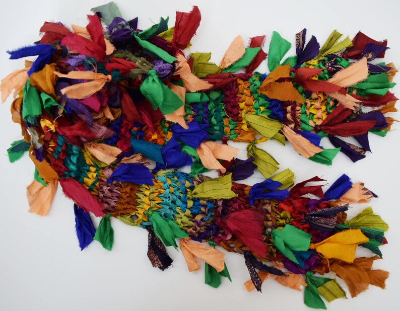 10 yards fancy mulri Recycled Sari Silk Ribbon Yarn Upcycled Silk Ribbon Tassel Ribbon