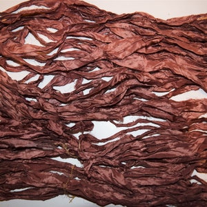 10 yards Bronze Brown Recycled Sari Silk Ribbon Yarn image 2