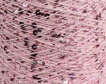 No Tariff! Pink Sequin Cotton Yarn: Glitter Accents, 20 Yards