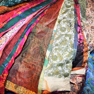 Huge Lot 100% Pure Silk Vintage Sari Fabric remnants scrap Bundle Quilting Journal Project By Weight image 3