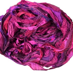 100 g Purple Mauve iridescent Recycled Sari Silk Ribbon Yarn