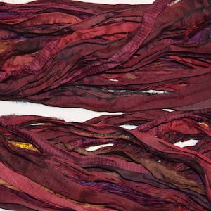 10 yards  Brown burgundy Recycled Sari Silk Ribbon Yarn