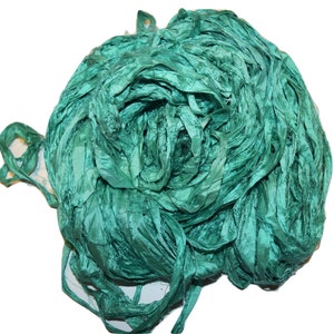 NEW! 10 yards Sea Green Recycled Sari Silk Ribbon Yarn, Weave
