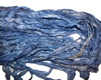 10 yards Teal Garden Recycled Sari Silk Ribbon Yarn