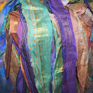 No Tariff! 10 Yards Vintage Sari Silk Ribbon: Embroidered Zari Borders