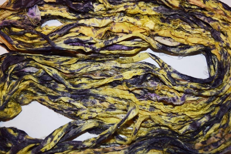 jewelry making Yellow Tie Dye 10 yards Sari Silk Ribbon craft ribbon