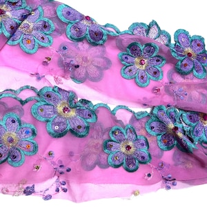 1 yard/5 inch Embroidered sari silk ribbon recycled for Junk Journal Bohemian Textile