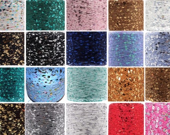 Sequin Yarn: 6mm Round Sequins, Cotton Trimming String - 19 Colors 50 yards