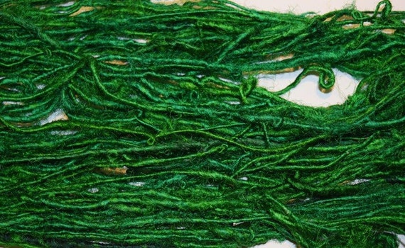 10 yards Recycled Sari Silk Ribbon Yarn grass gree for tassels or embellishment