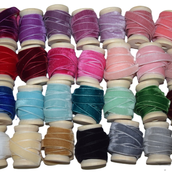 Velvet ribbon 10 mm 3/8 inches * 27 colors* finished edges with spools Christmas decor, gift wrapping, wedding ribbon