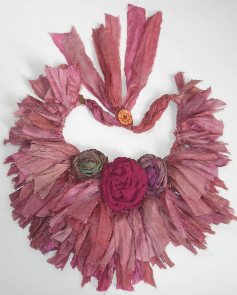 10 yards Burgundy Pinkish multi Recycled Sari Silk Ribbon Yarn Silk Ribbon Upcycled