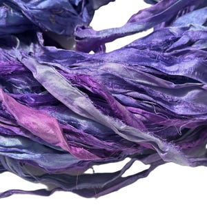 Purple Lilac Recycled Sari Silk Ribbon Yarn by 1, 5, 10 yards OR 50 g