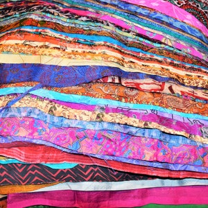 Huge Lot 100% Pure Silk Vintage Sari Fabric remnants scrap Bundle Quilting Journal Project By Weight image 1