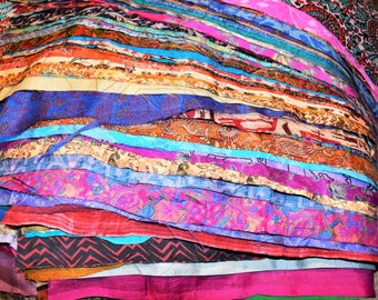 Huge Lot 100% Pure Silk Vintage Sari Fabric remnants scrap Bundle Quilting Journal Project By Weight