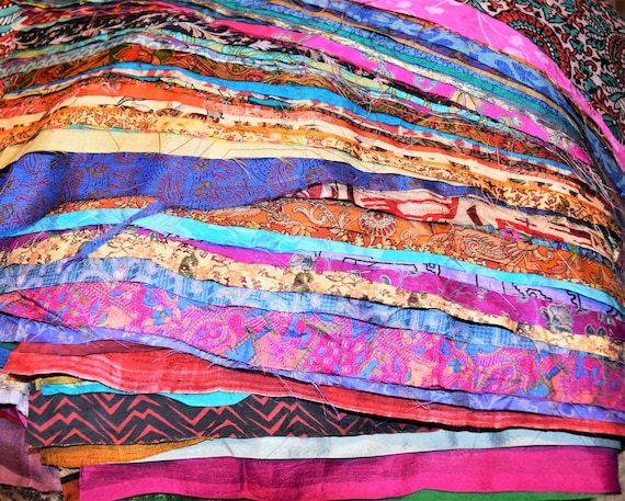 No Tariff! Vintage Silk Sari Fabric Remnants: Quilting, Journaling Scrap Bundle