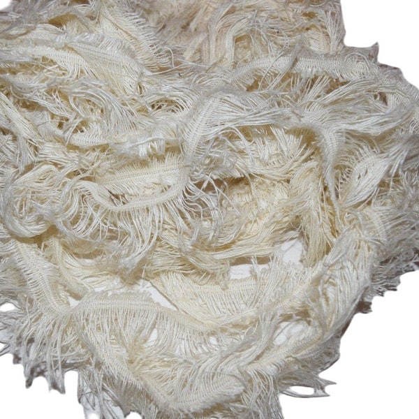 NEW 10 yards Wide Natural Frayed Recycled Linen Cotton Ribbon Yarn