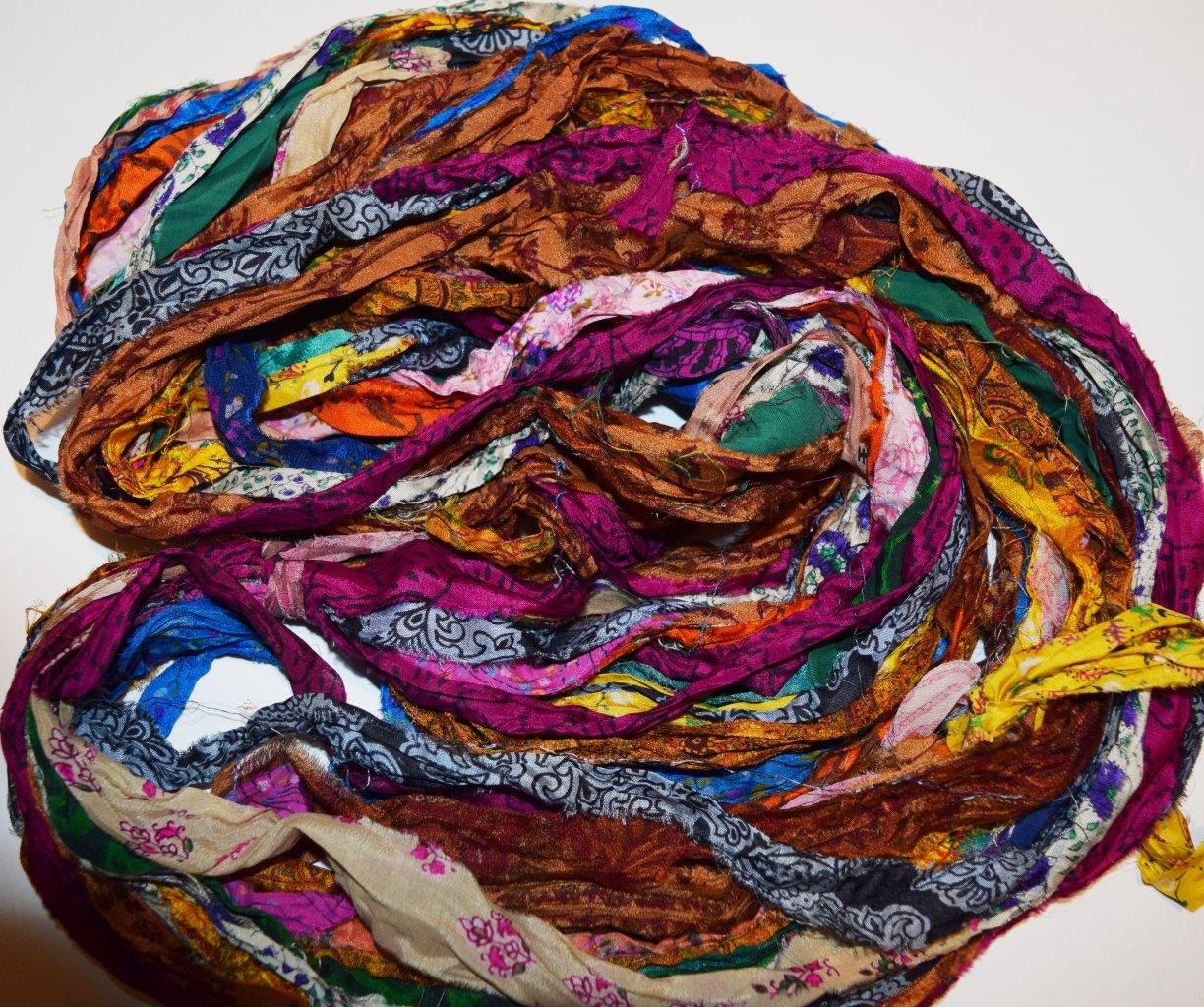 Earth Print Recycled Sari chiffon Silk Ribbon Yarn 100g | Etsy